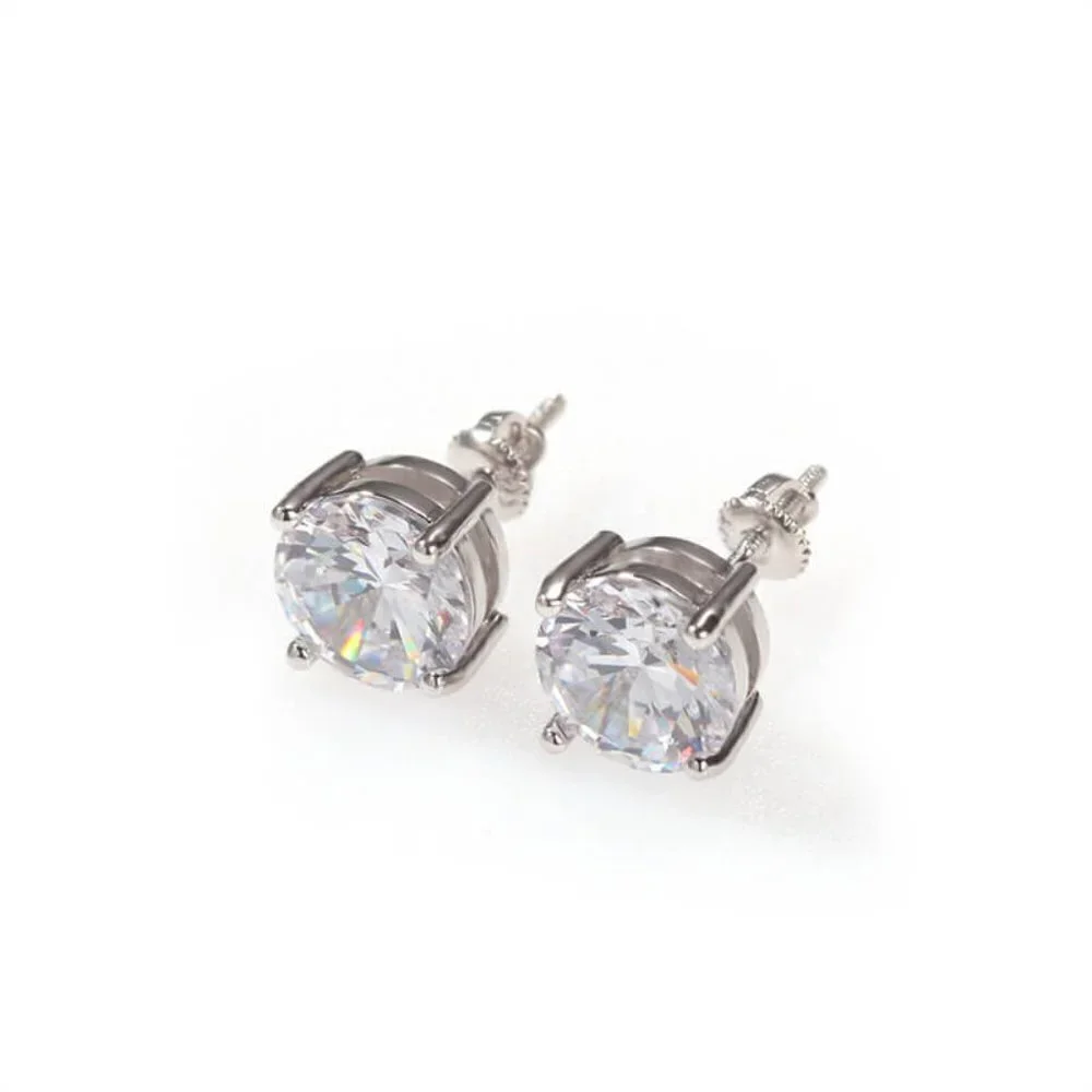 8MM Round Zircon Diamond 925 Silver Ear Stud