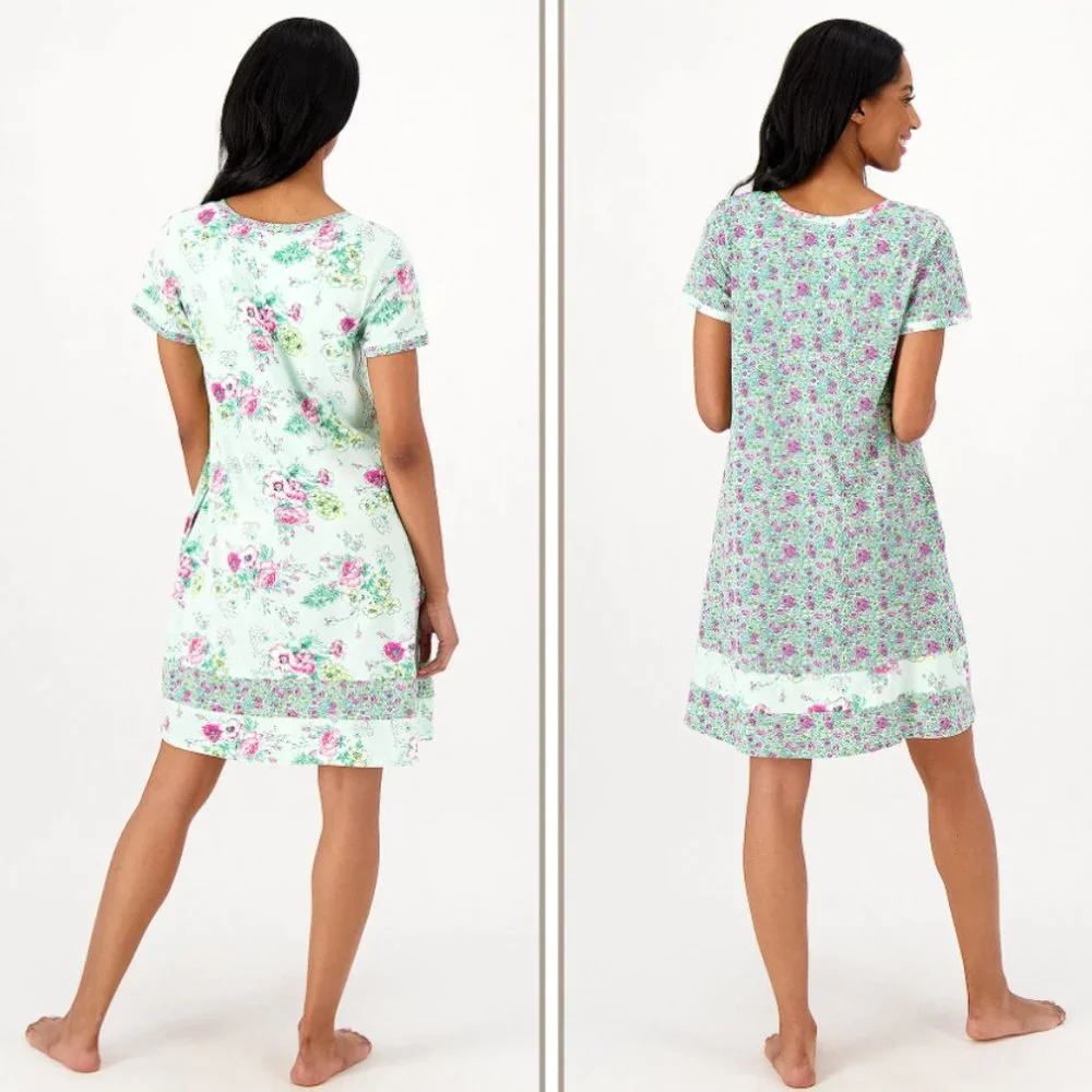 NEW! Carole Hochman Meadow Floral 100% Cotton 2-Pack‎ Sleepshirts Large