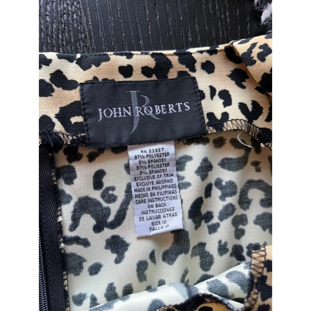 John Roberts Leopard Rose Print Skirt Set 2 Piece Sleeveless Peplum Top Size 10