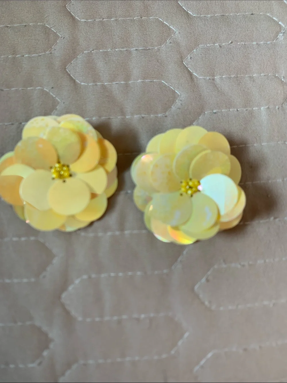 Yellow Sequin Flower Clip Earrings