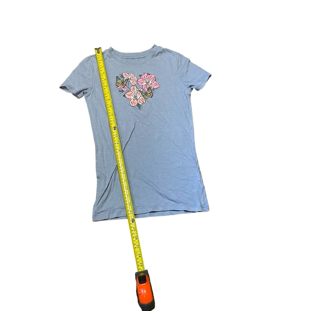 Aeropostale Girls 2pc Outfit Blue Floral Graphic Tee & Light Wash Straight Jeans