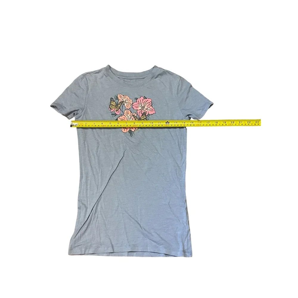 Aeropostale Girls 2pc Outfit Blue Floral Graphic Tee & Light Wash Straight Jeans