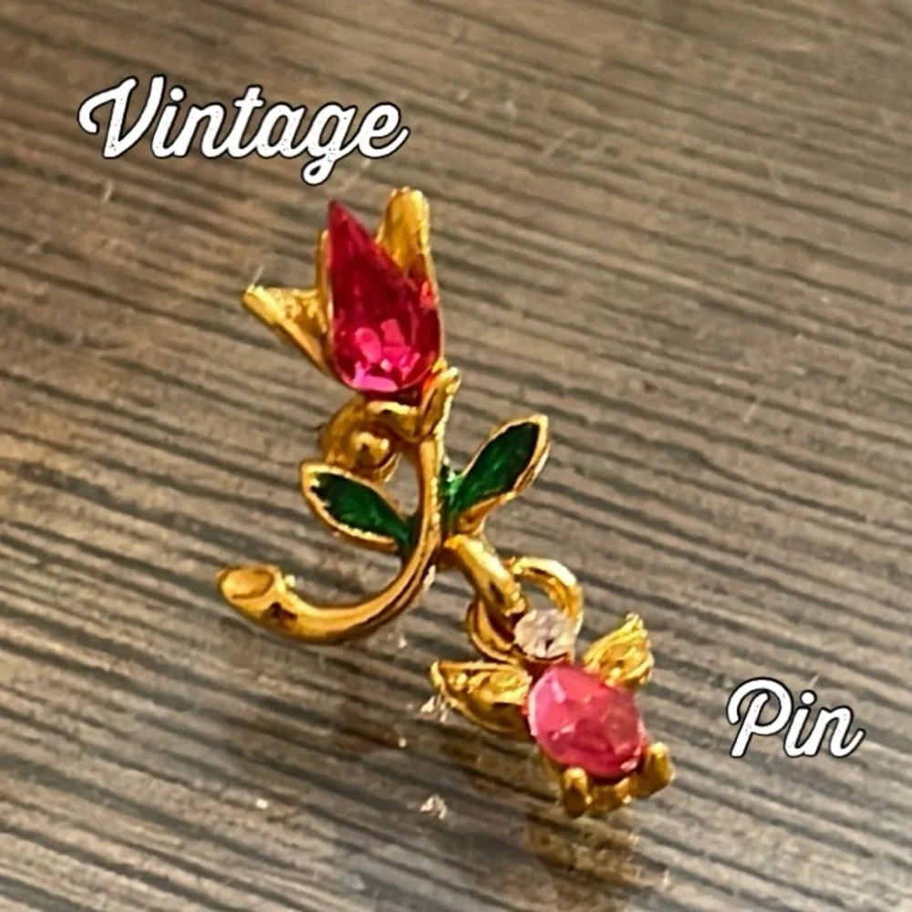 Vintage Tulip with a Dangling Angel Charm Gold-tone with Pink Rhinestones