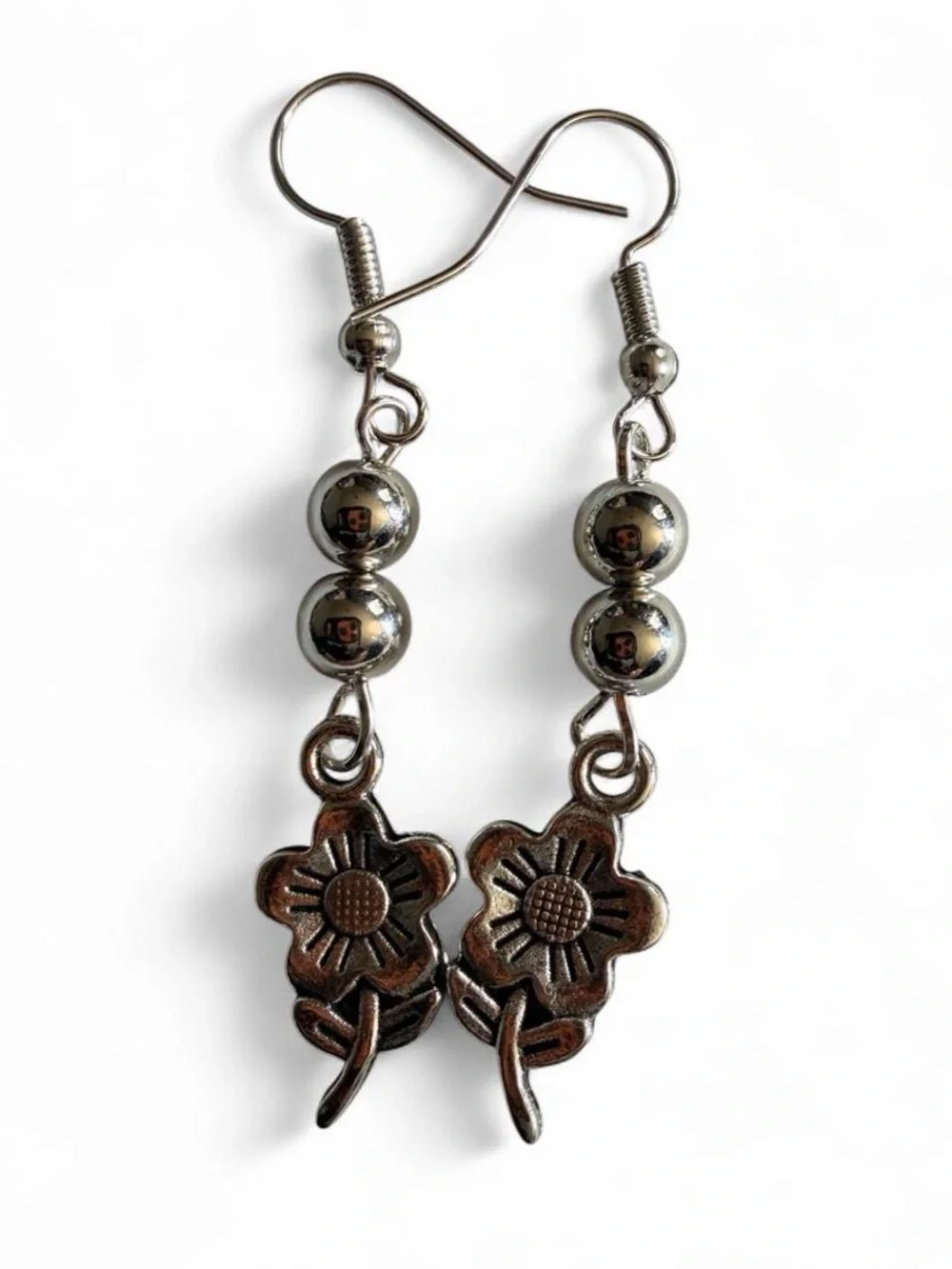 Handmade Silver Floral Drop Earrings Boho Artisan