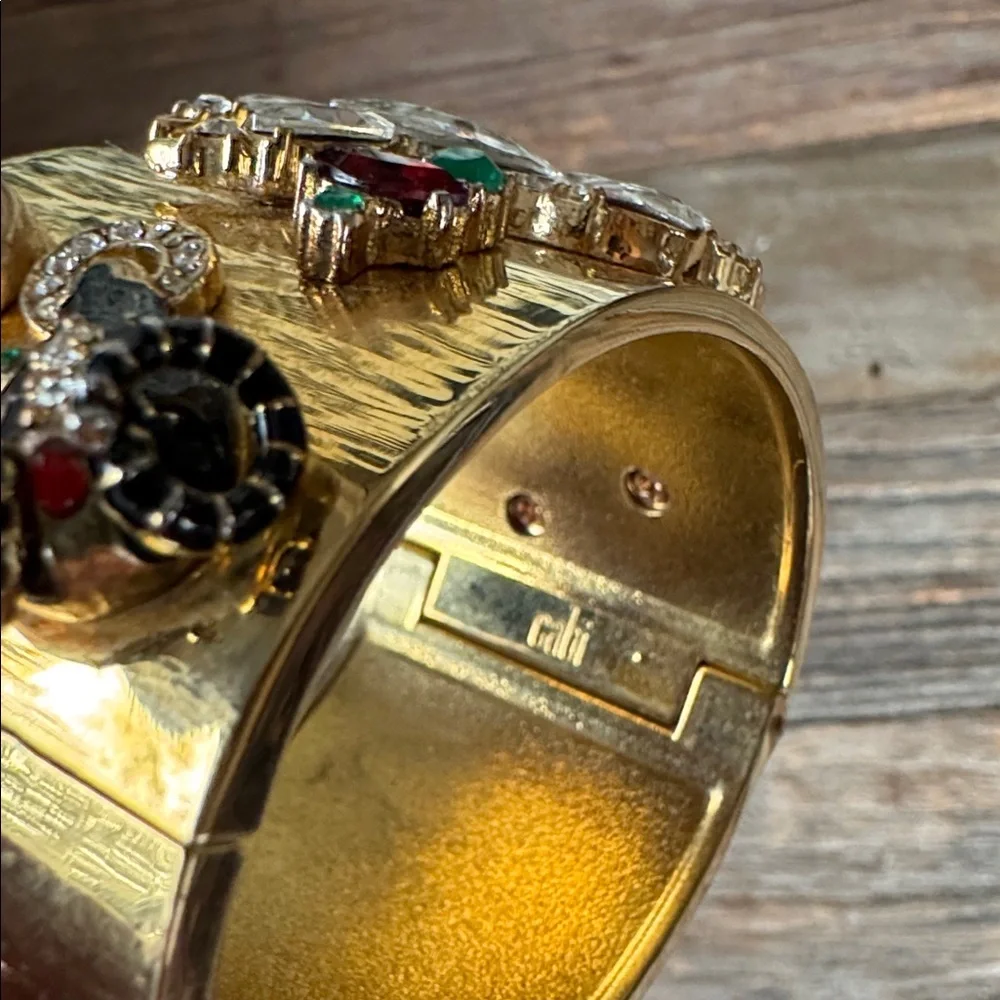 CAbi vintage Secret Garden embellished whimsical‎ hinge cuff bracelet EVC