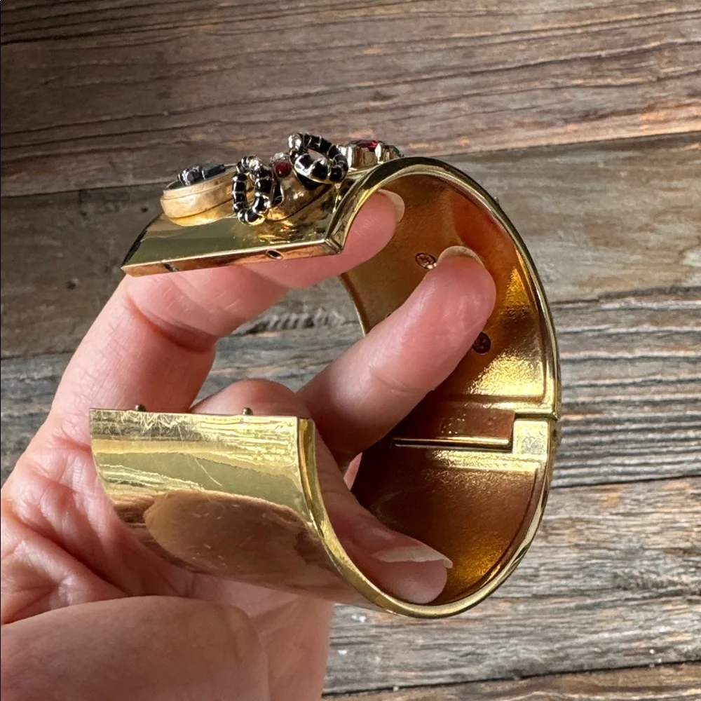 CAbi vintage Secret Garden embellished whimsical‎ hinge cuff bracelet EVC