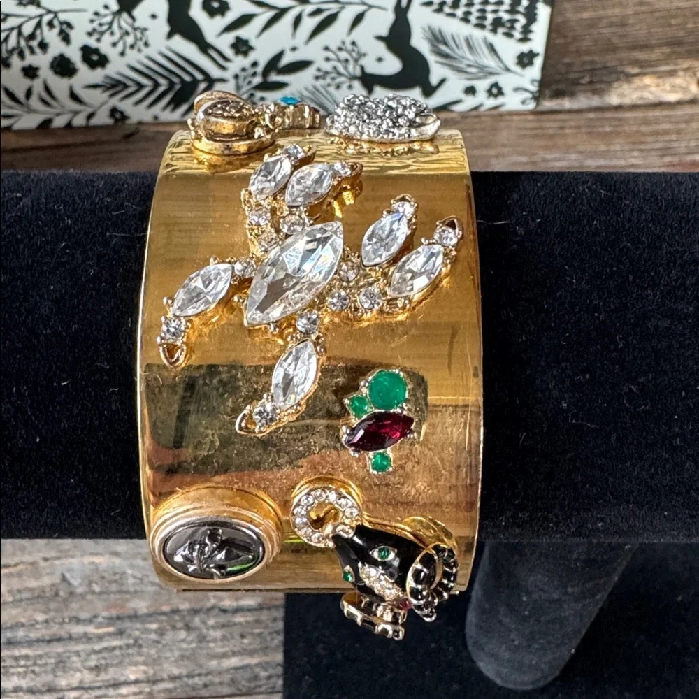 CAbi vintage Secret Garden embellished whimsical‎ hinge cuff bracelet EVC