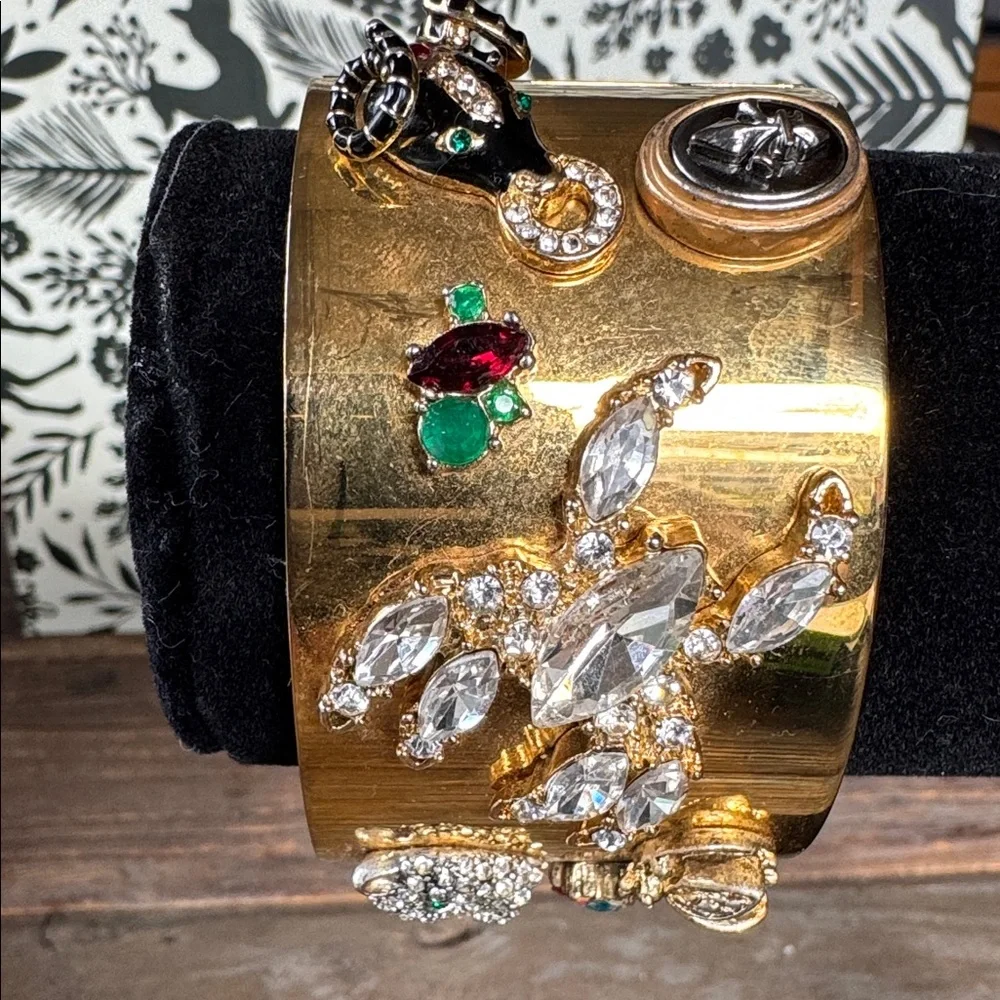 CAbi vintage Secret Garden embellished whimsical‎ hinge cuff bracelet EVC