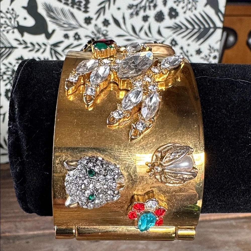 CAbi vintage Secret Garden embellished whimsical‎ hinge cuff bracelet EVC