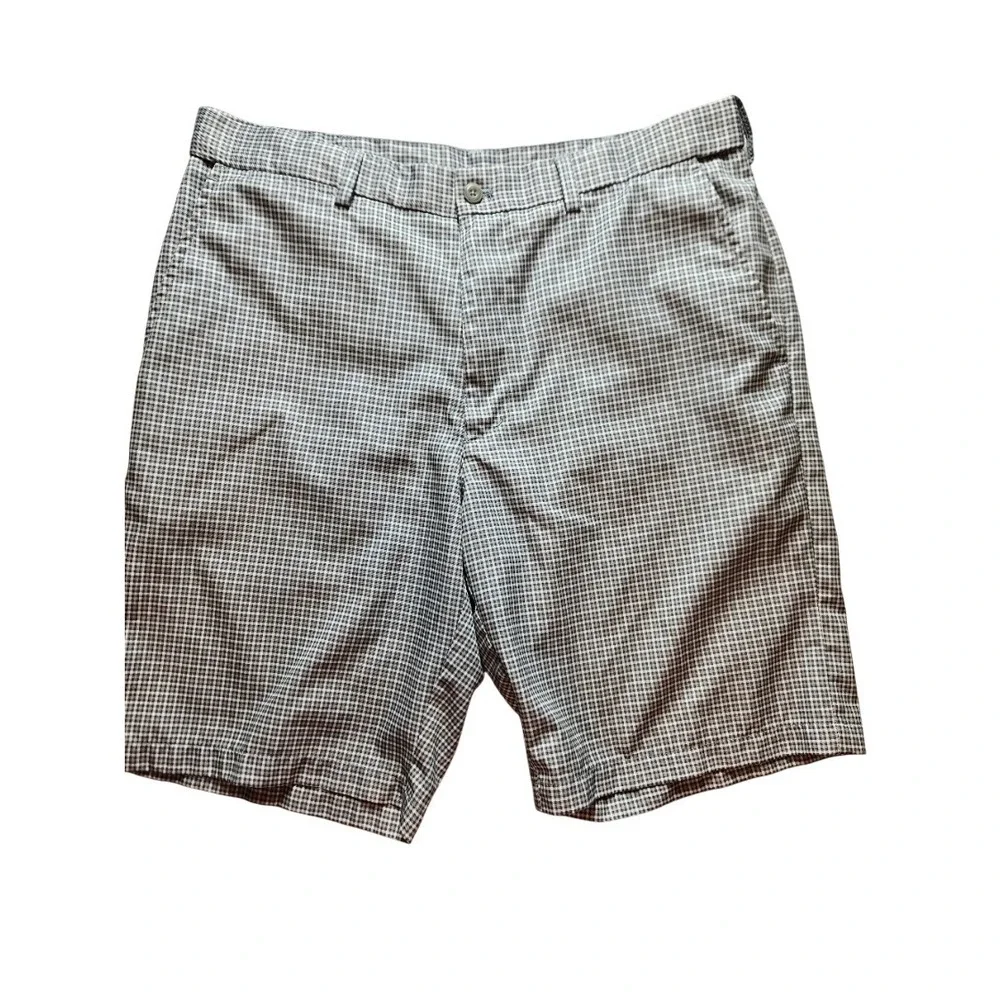PGA Tour Mens Grey White Micro Check Golf Shorts Size 34 Performance Polyester