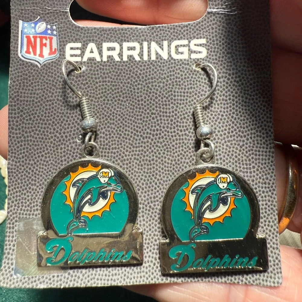 NFL Dolphins Teal and Orange Logo‎ Earrings