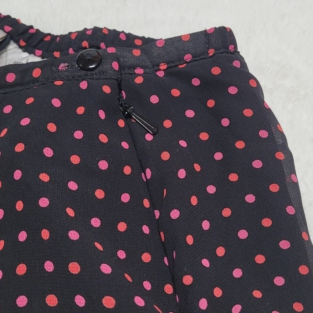 Vintage Kathie Lee Pink Orange Polka-dot Chiffon Ruffle Hem Bubble Skirt 16