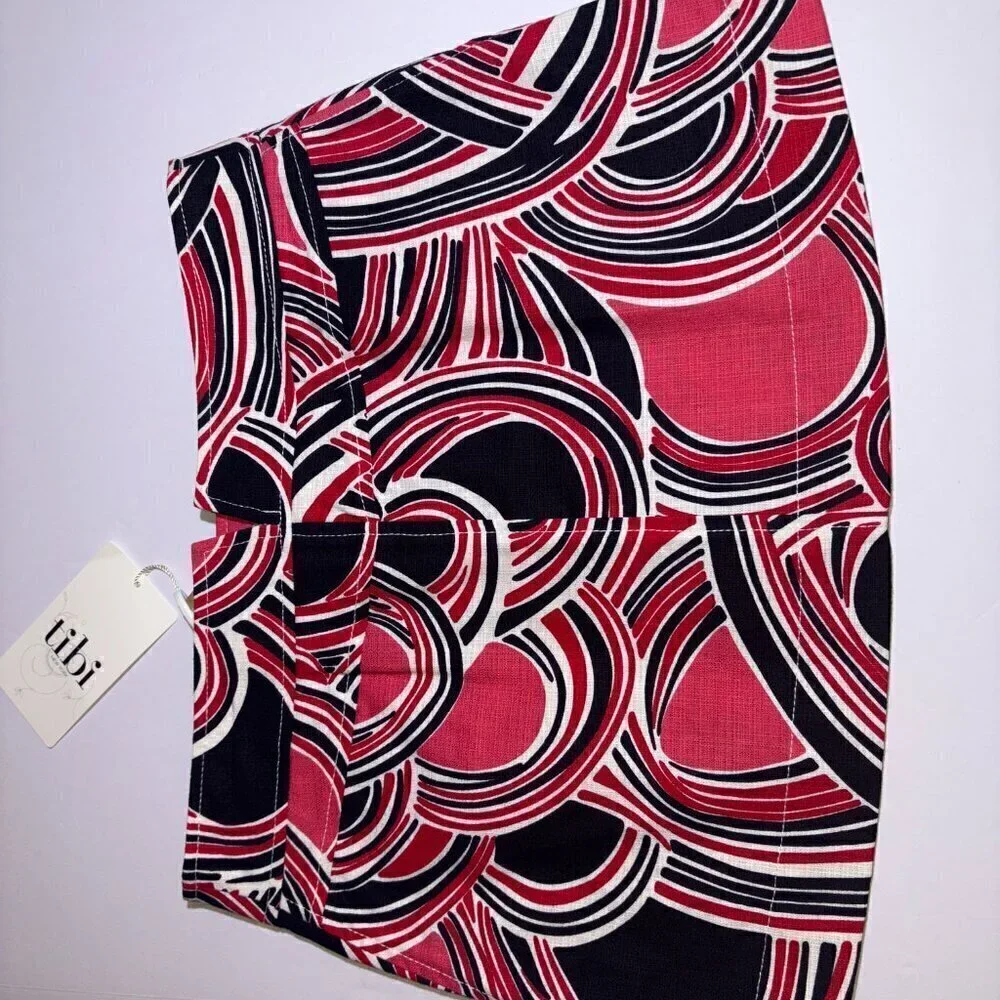 NEW W/ TAGS Tibi Red Pink Black Button Front Skirt Size 2