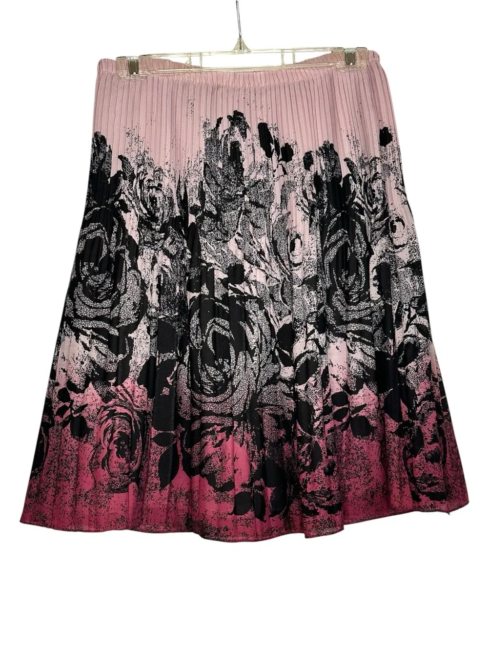 Sunny Leigh Pink to Black Ombre Floral Skater Skirt Lined Medium
