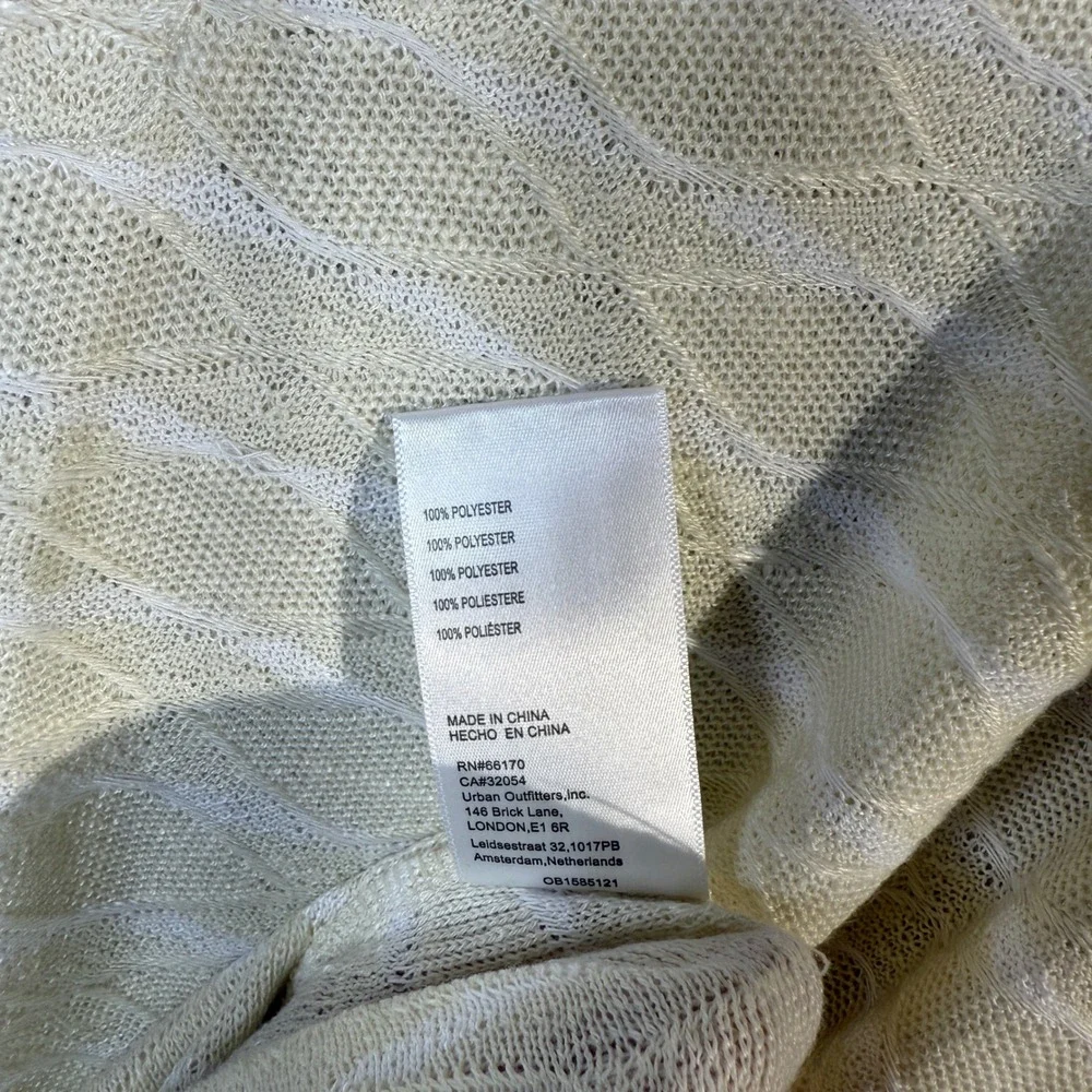 BDG Urban Outfitters Cream Wavy Diamond Knit Polo Long Sleeve Shirt Mens L‎