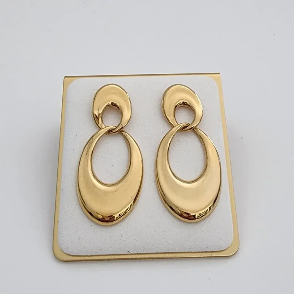Vintage 80's gold tone open oval dangle post‎ earrings