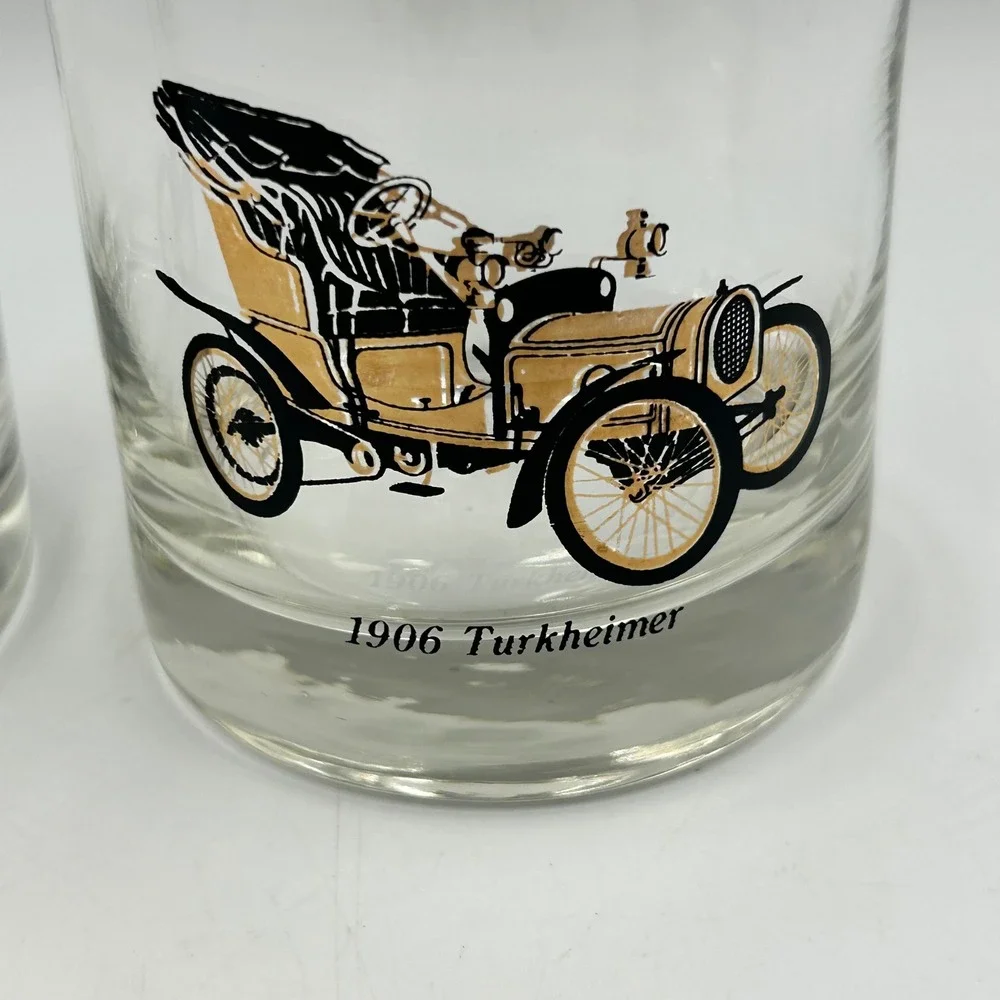 Rocks Glass Clear Vintage Antique Car Gold Rim Good