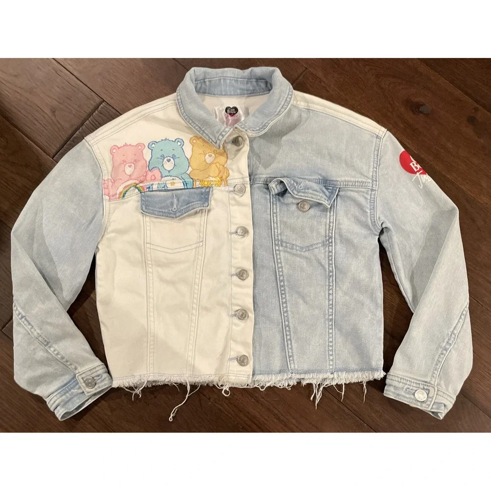 Justice Care Bears Jacket Girls L 12/14 Denim Heart Patch‎ Cartoon Retro