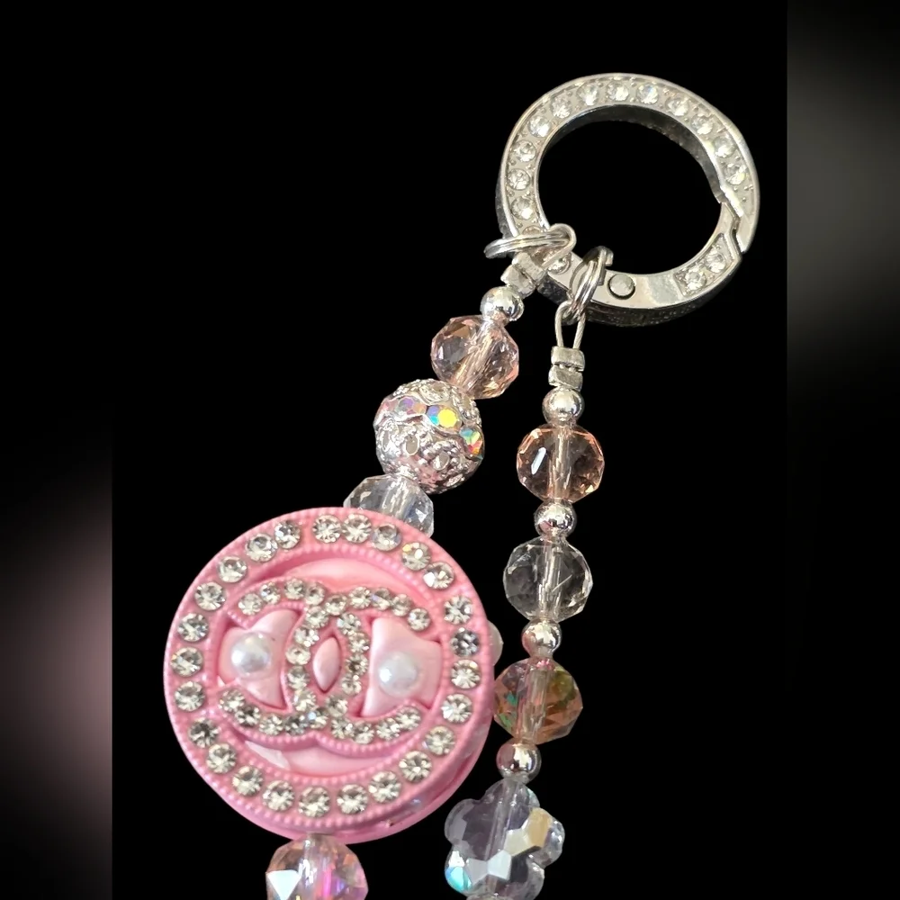 Elegant Pink Beaded Double C Bag Charm
