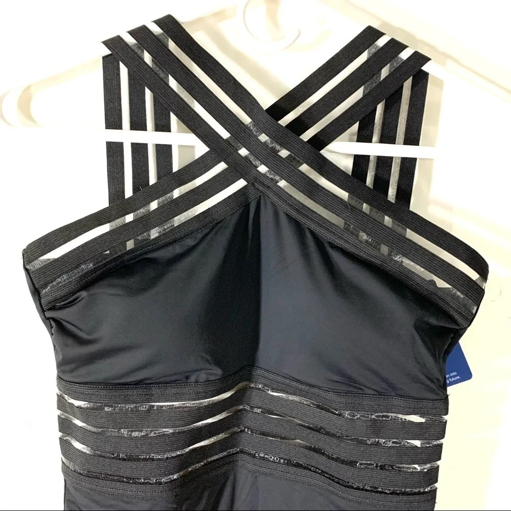 Hilor Black One Piece Crossover Tummy Control Swimsuit