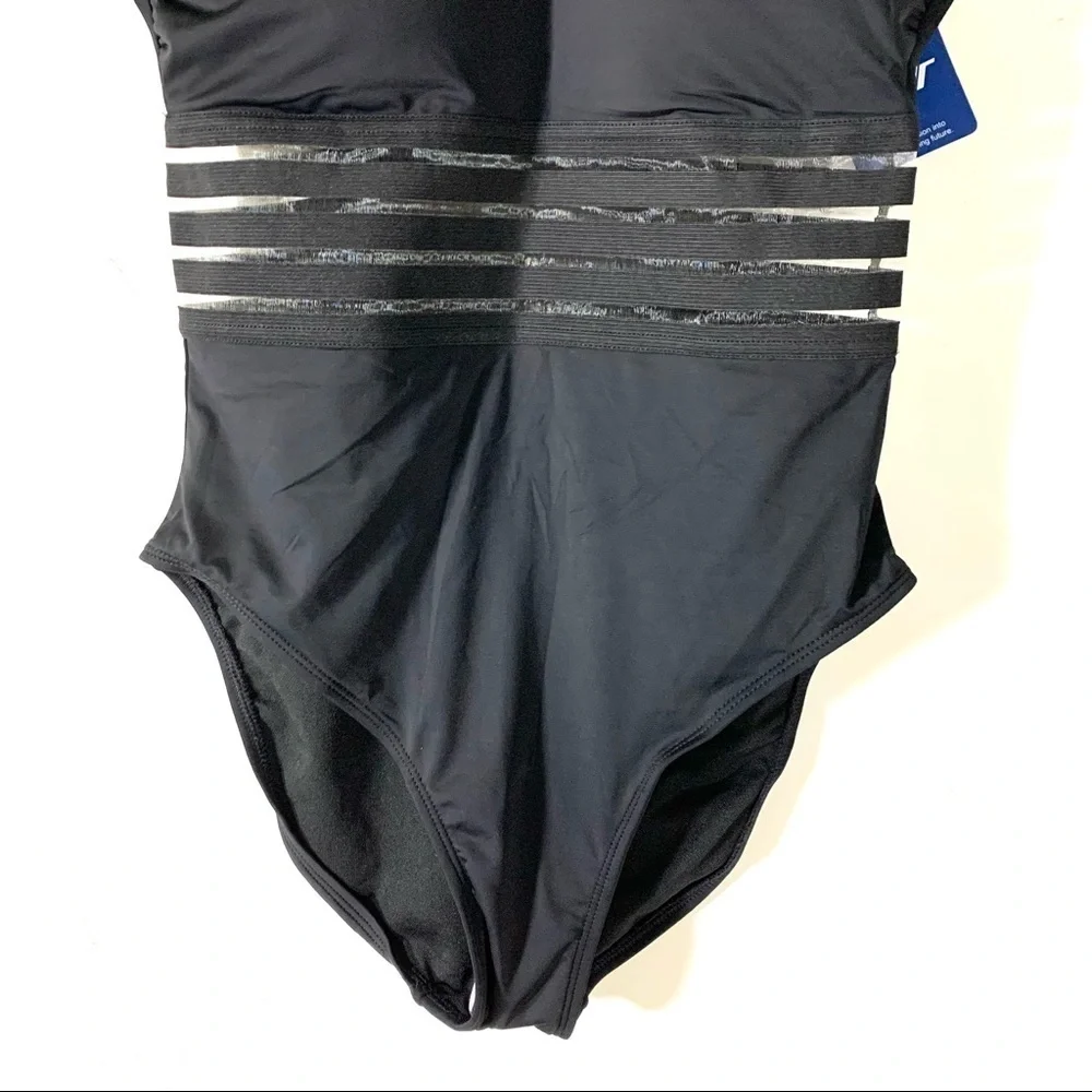 Hilor Black One Piece Crossover Tummy Control Swimsuit