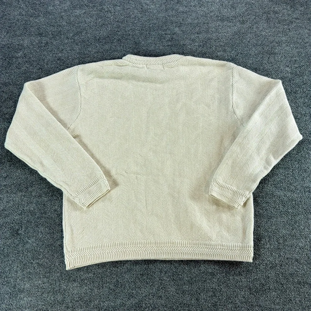 Chaps Ralph Lauren Mens Medium Cream Chevron Knit Crewneck Cotton Sweater Chunky