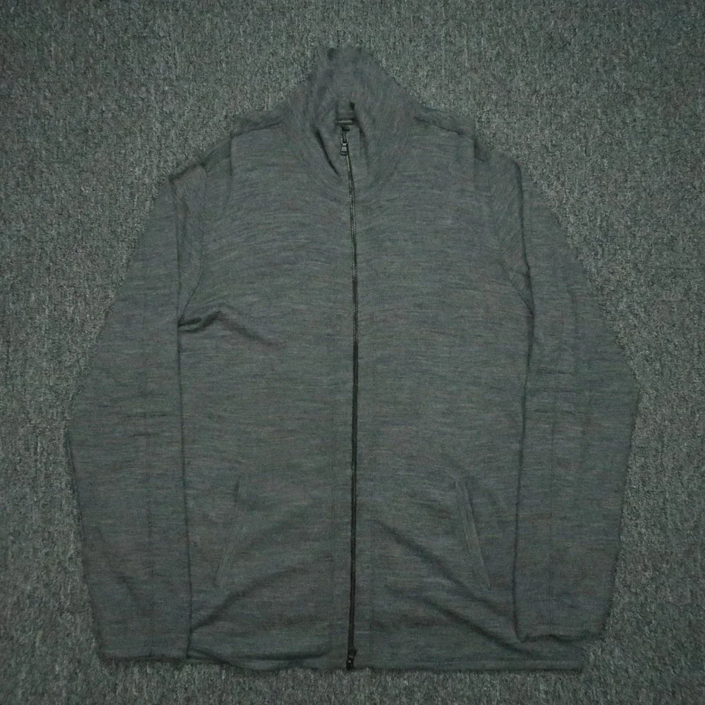 John‎ Varvatos Sweater Mens XL Gray Full Zip Wool Blend Pockets Lightweight
