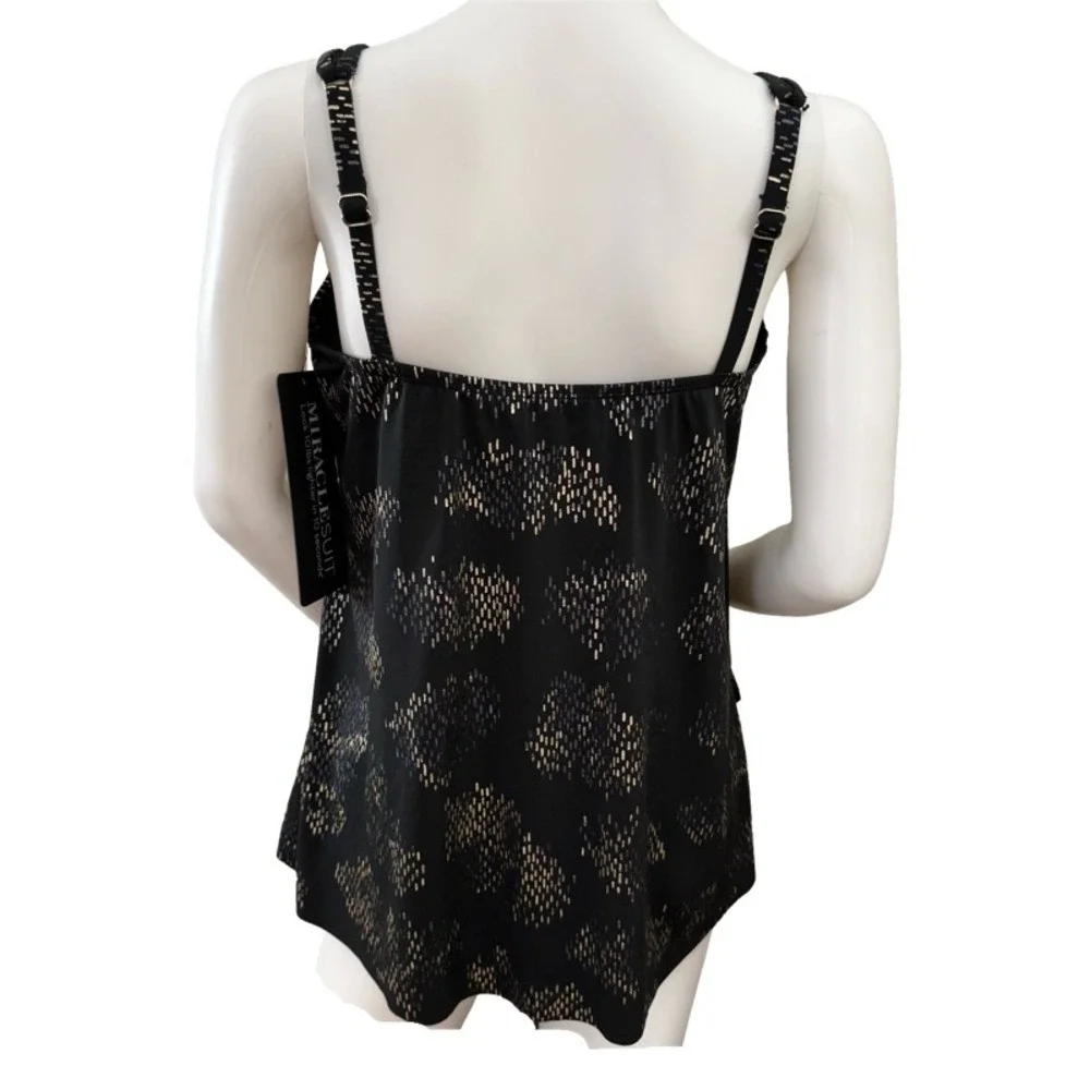 MIRACLESUIT Iridium Mirage Black Gold Underwire Tiered Tankini Swim Top‎ Size 10