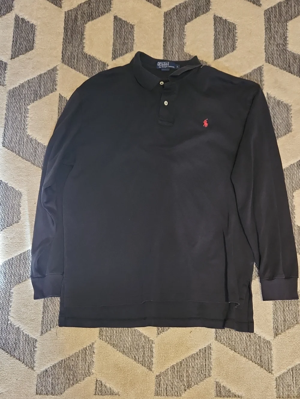 Polo by Ralph Lauren Black Long-Sleeve Polo with Red Pony Logo