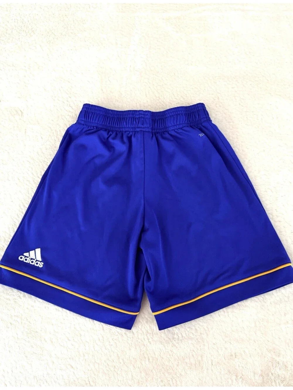 Adidas Climalite Soccer Shorts Boys Size S 140 Blue Yellow Athletic Activewear