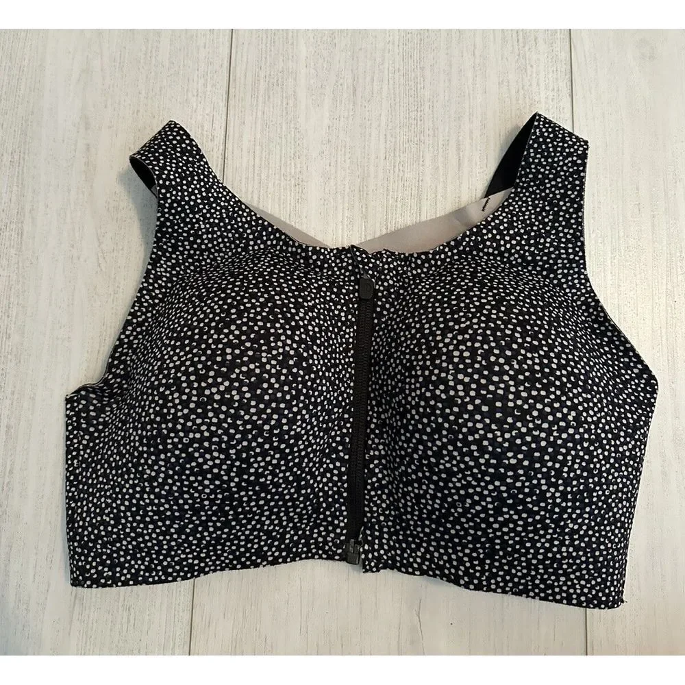 LULULEMON Enlite Bra Sz 34DD Front Zip Double Dimension Starlight‎ Black White