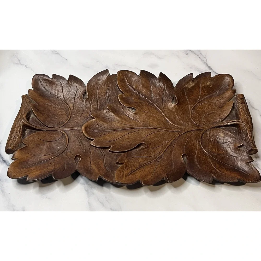 Vintage Syroco Wood Leaf Decorative Tray with Handles Fall 12