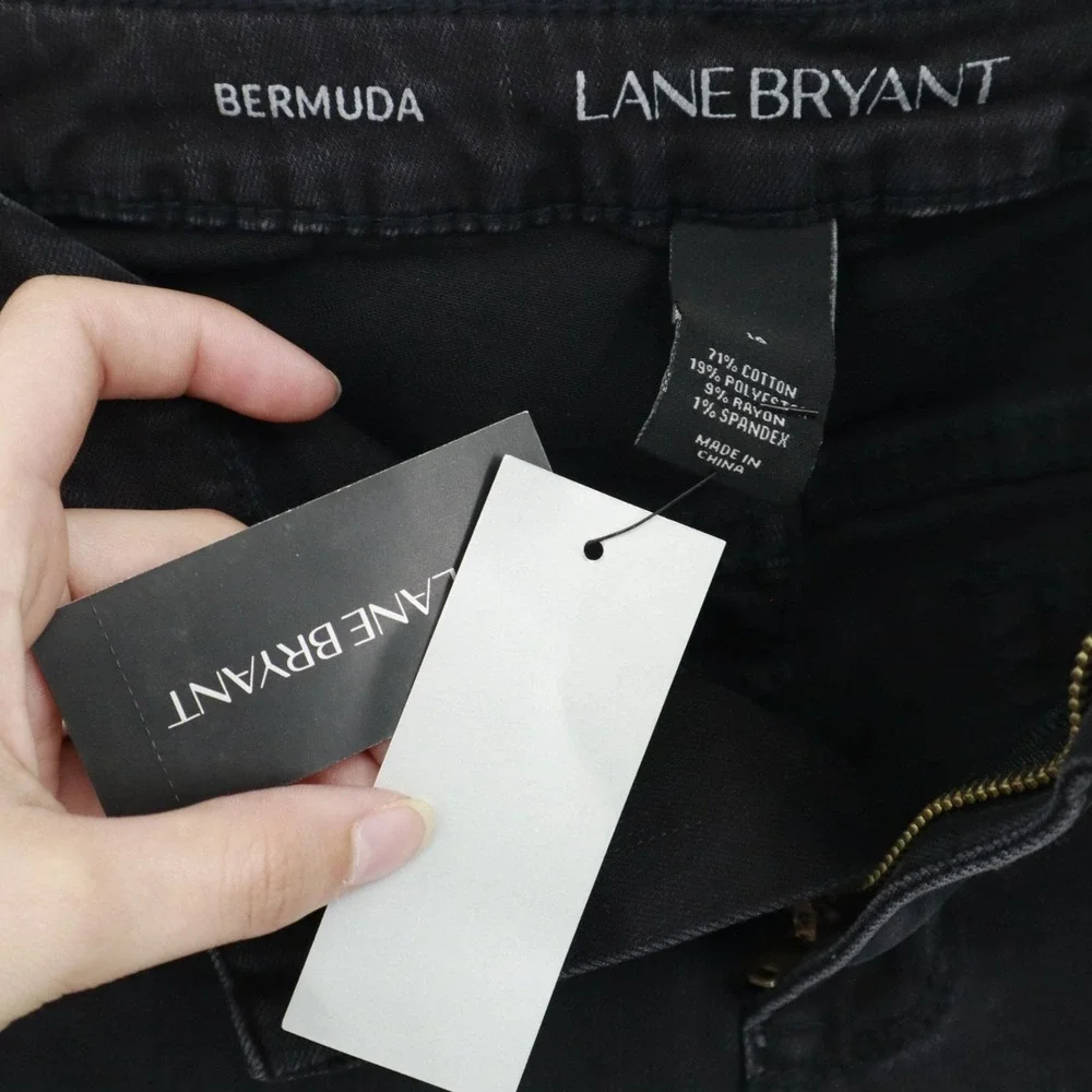 Lane Bryant Bermuda Denim Shorts Women 16 Black Streetwear Edgy Rugged Urban NWT