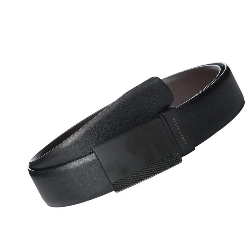 Perry Ellis Men's size 32 Reversible Leather Belt Black Pattern Plaque Career‎