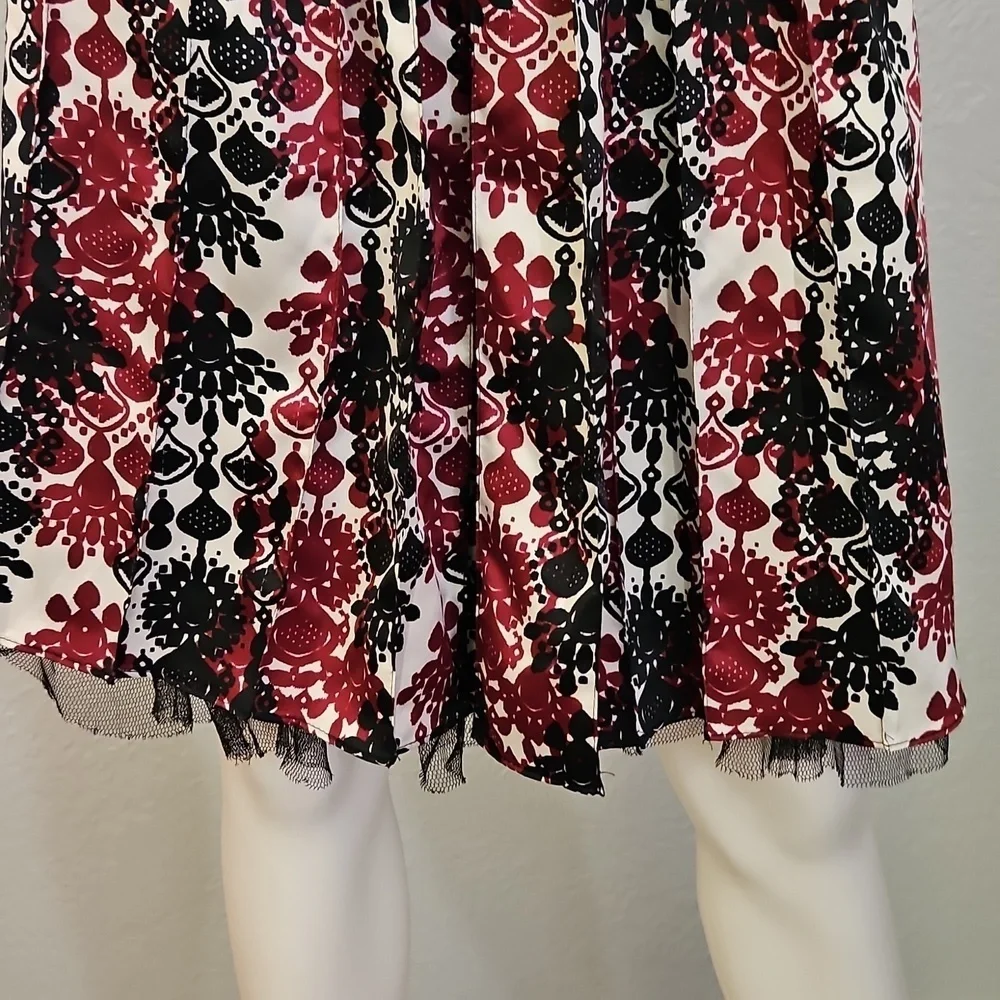 Vtg WORTHINGTON 1990s Floral Pleated Satin A-line Above the Knee Skirt