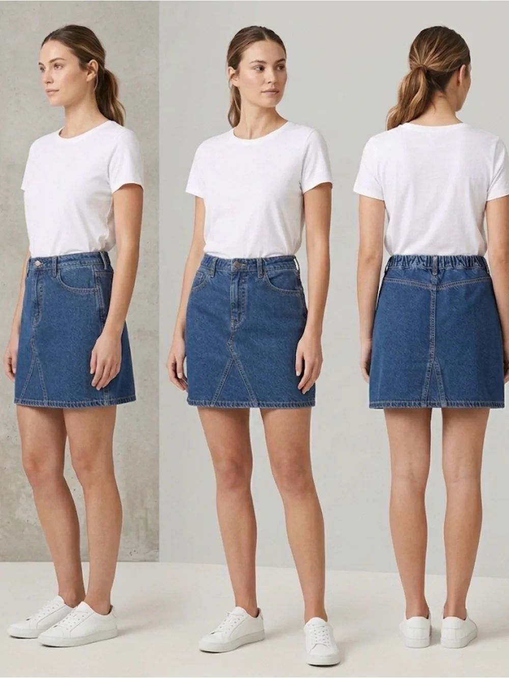 Women’s Classic Medium Wash Blue Denim Skirt Casual A-Line Size 14 Stretch