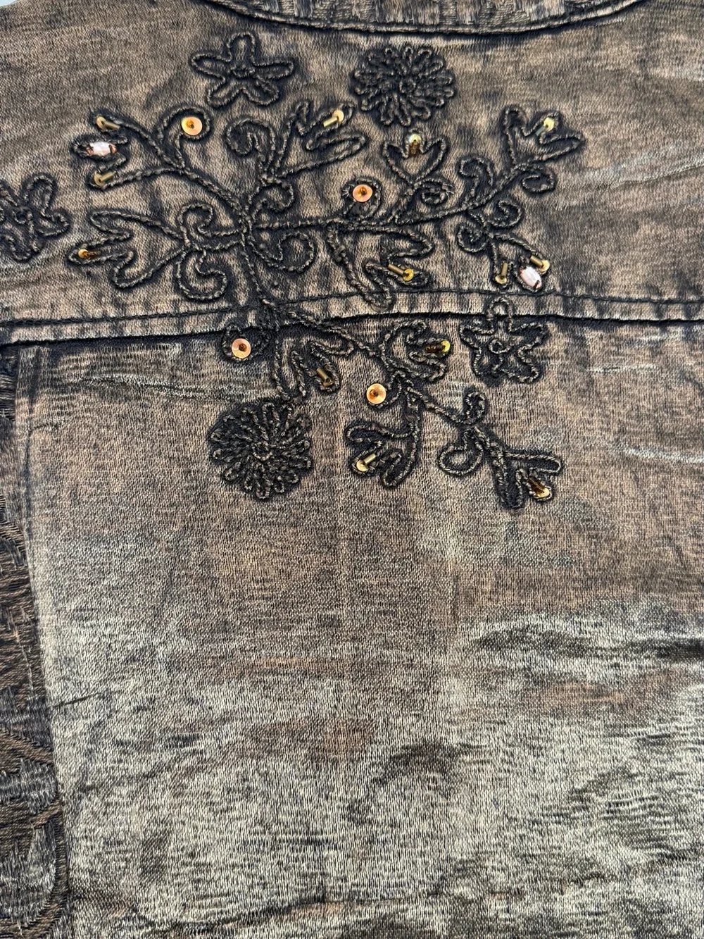 Coldwater Creek Bronze Embroidered Embellished Open Jacket Small