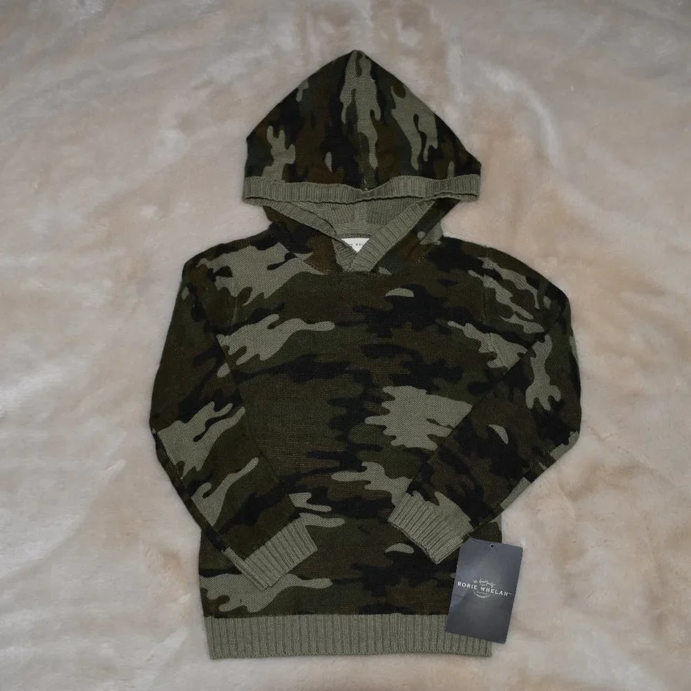 Boys Camo Hooded Sweater Size 5/6 Long Sleeve Knit Green Black