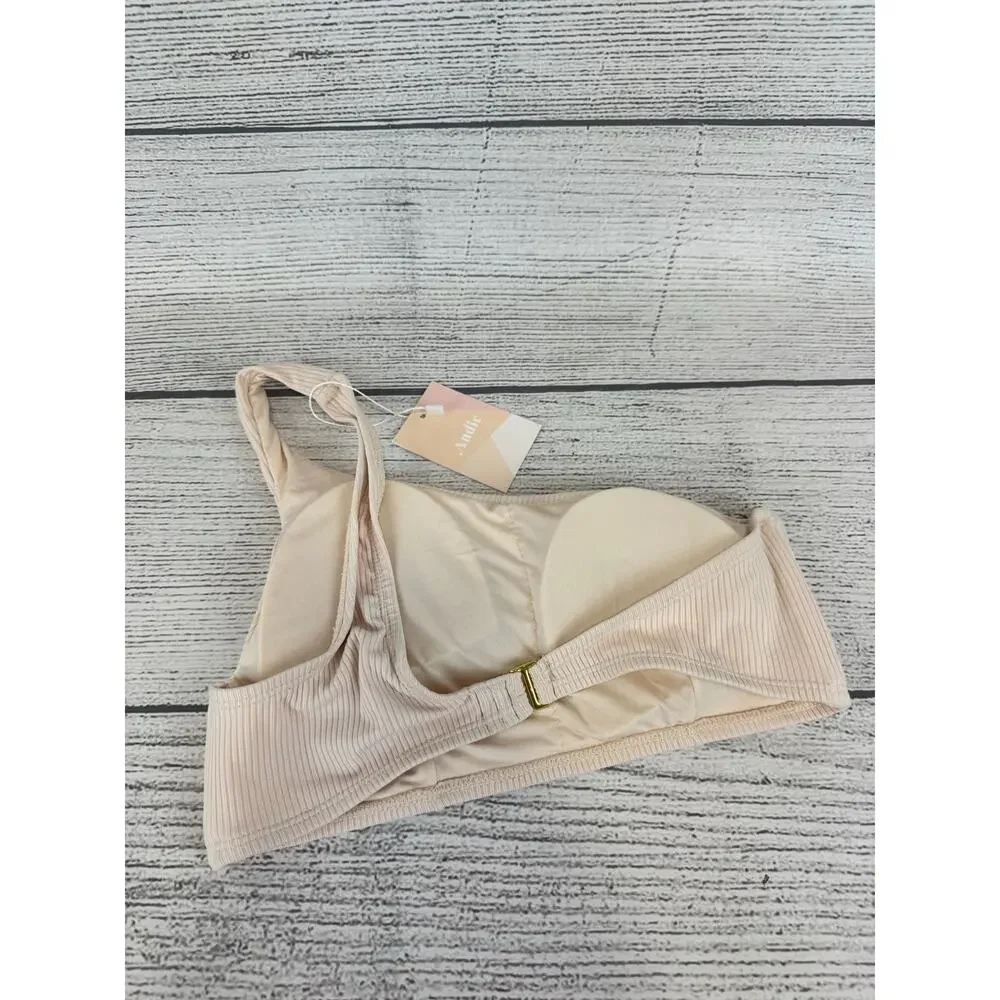 Andie Women's Cream Ribbed One Shoulder Swimsuit Top Size Medium