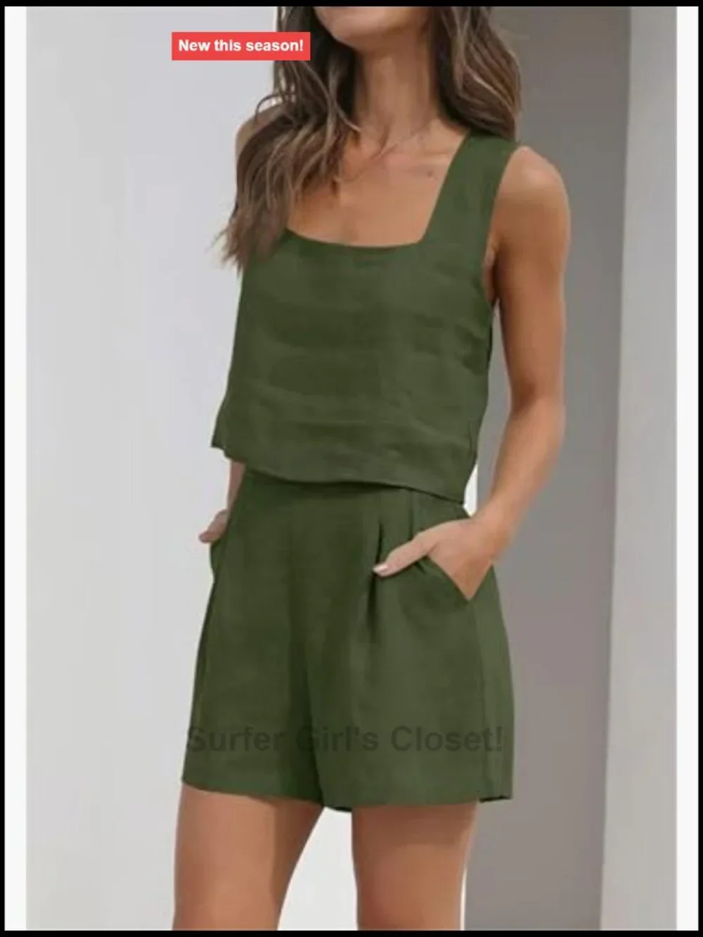 Women Linen Shorts Set 2 Piece Sleeveless Crop Tank High Waist Lounge Shorts