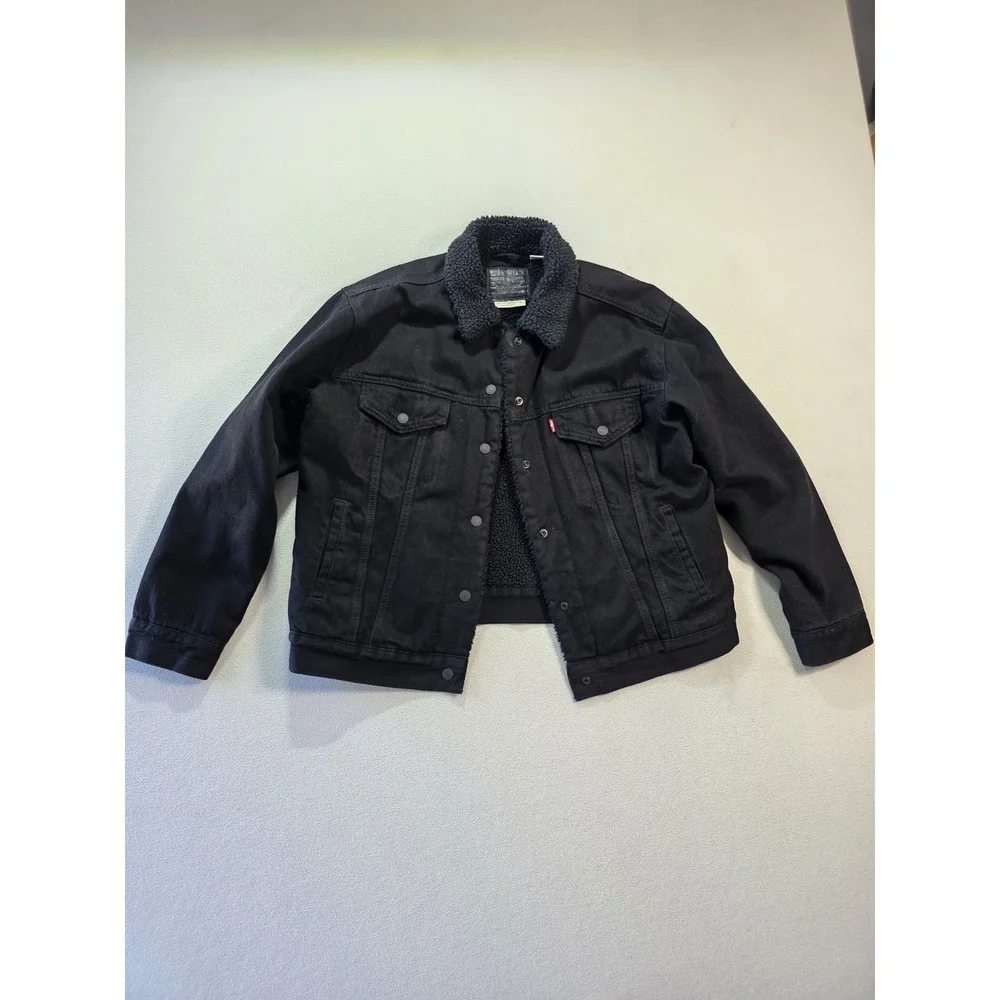 Levis Denim Jacket Adult Large Blk Sherpa Lined Black Tab Trucker Fleece