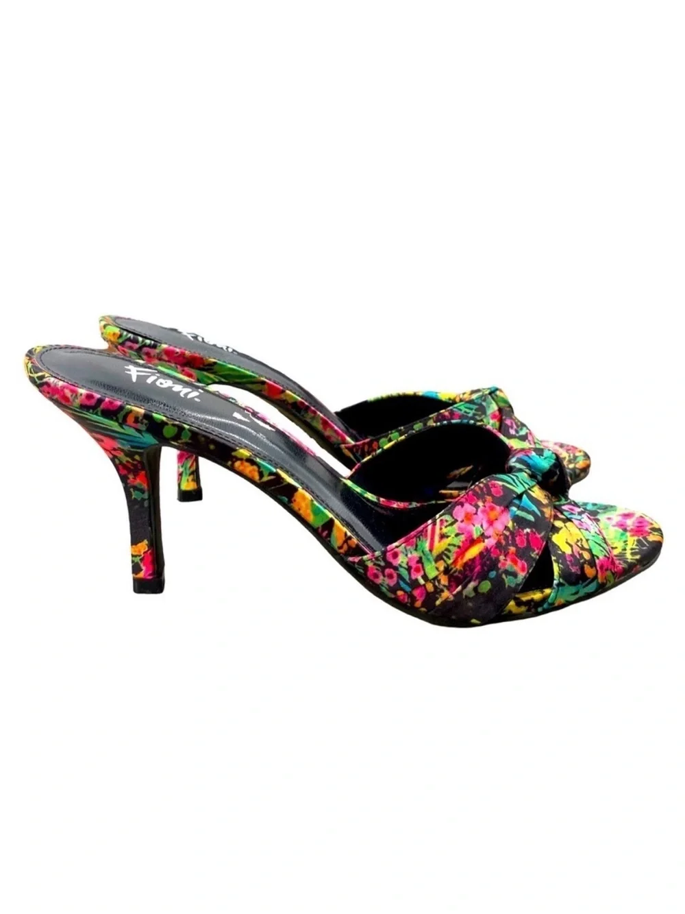 Fioni Tropical Floral Knotted Bow Open Toe Stiletto Heels Size 8 NWOT