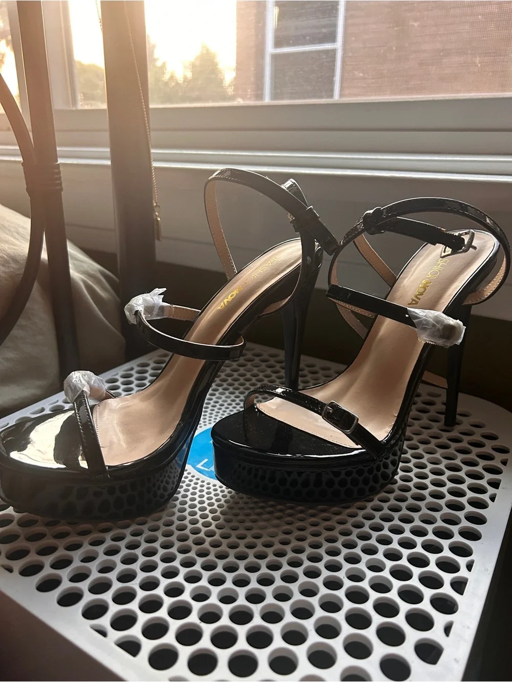 Black Patent Platform Stiletto Sandals - Women