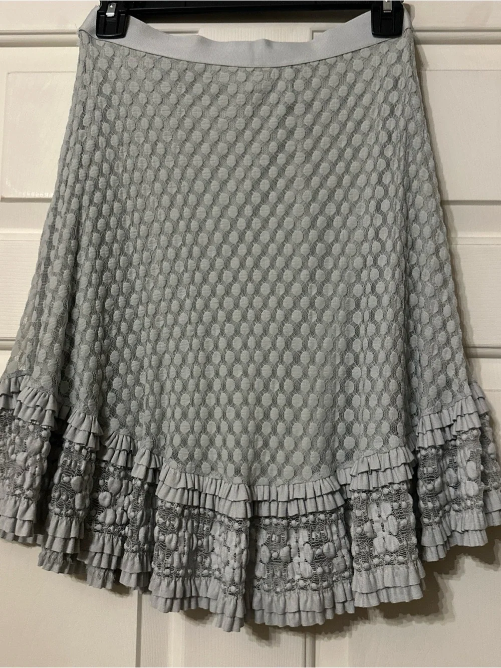 Max Edition Pale Gray Textured Circle Skirt with Ruffled Lace Trim