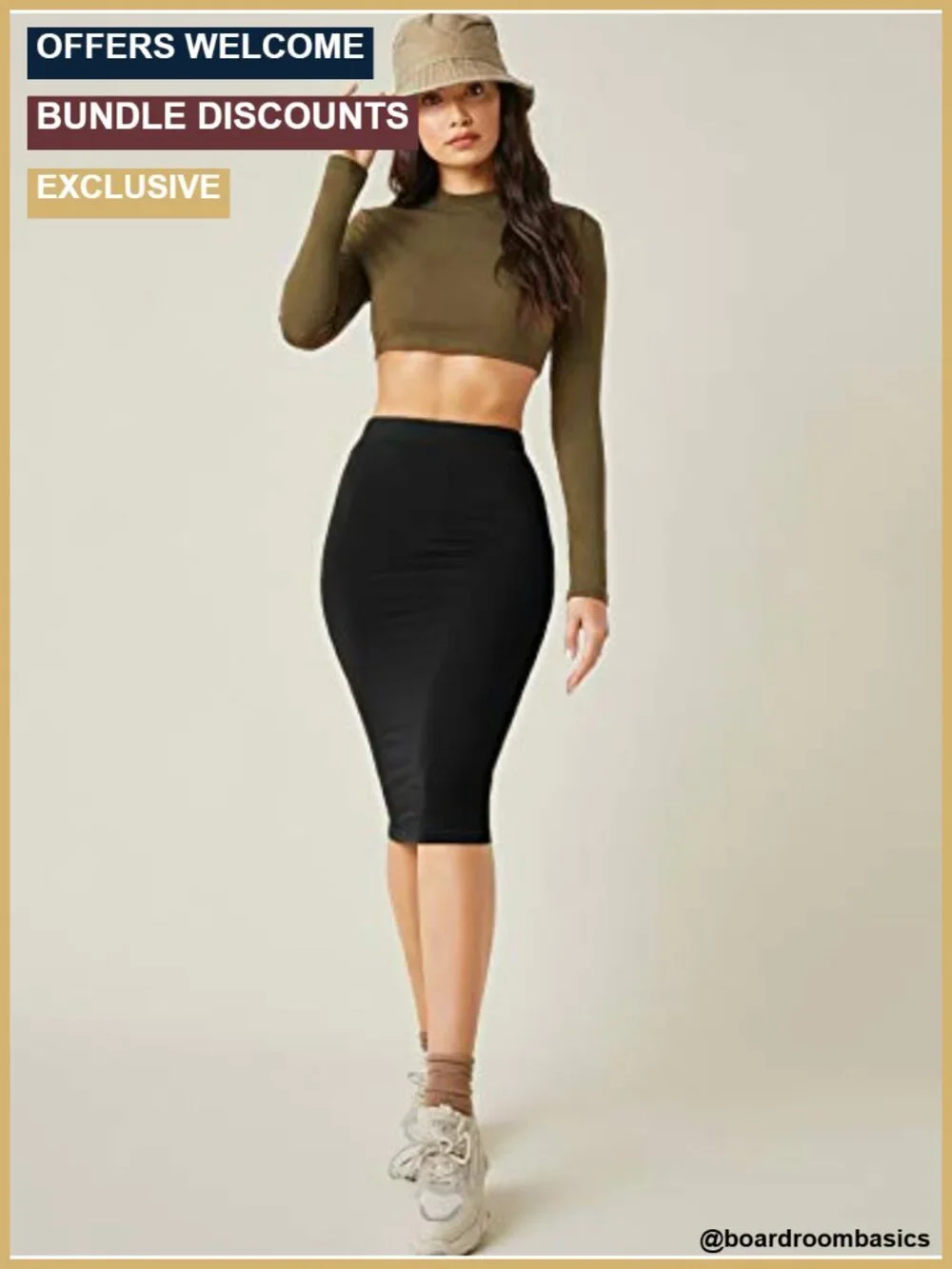 Viscose Elastane High Waist Bodycon Pencil Midi Skirt