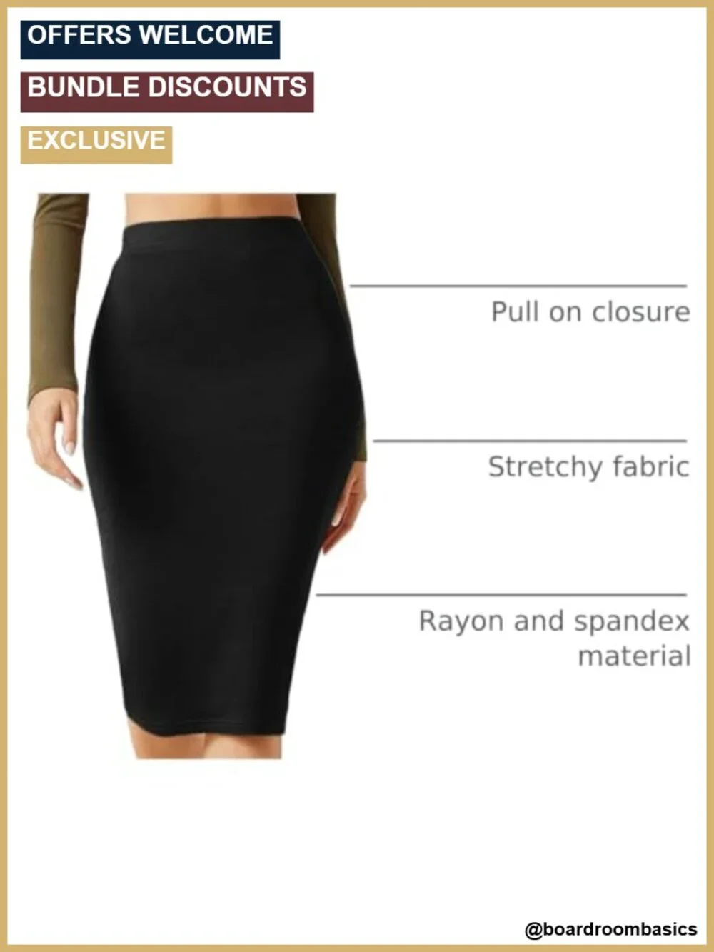 Viscose Elastane High Waist Bodycon Pencil Midi Skirt