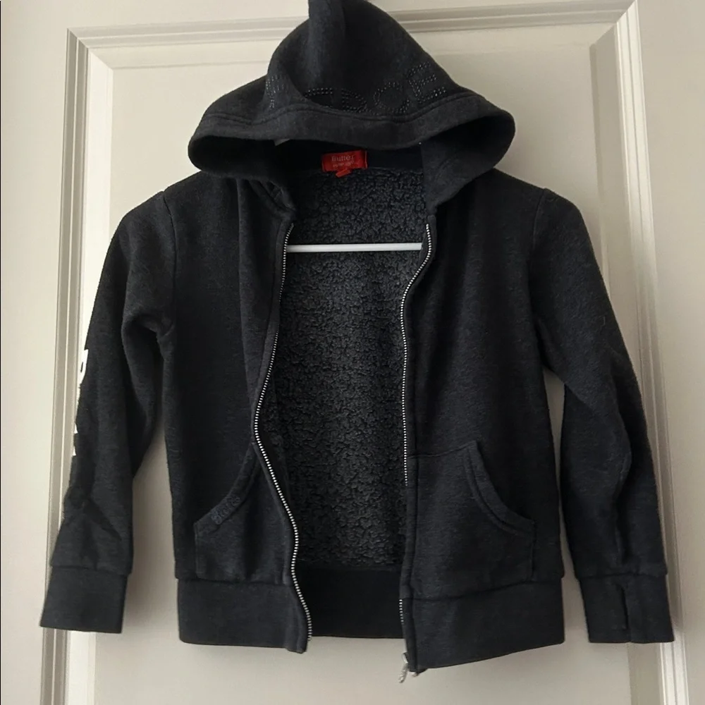 BUTTER ZipUp BLING Hoodie bejeweled Tiger,Rose& FIERCE hood/BUTTER sleeve size 4