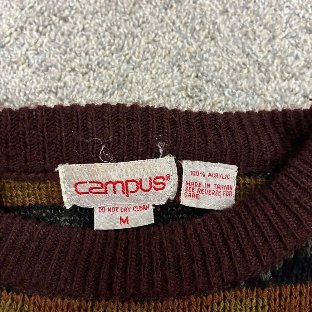 Vintage Campus Grandpa Sweater Men’s Medium - Green Brown Aztec Geometric 80s