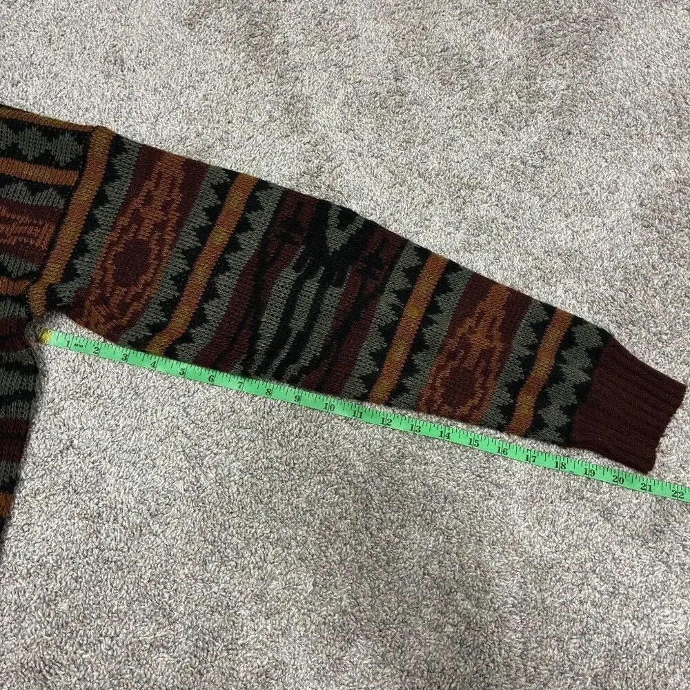 Vintage Campus Grandpa Sweater Men’s Medium - Green Brown Aztec Geometric 80s