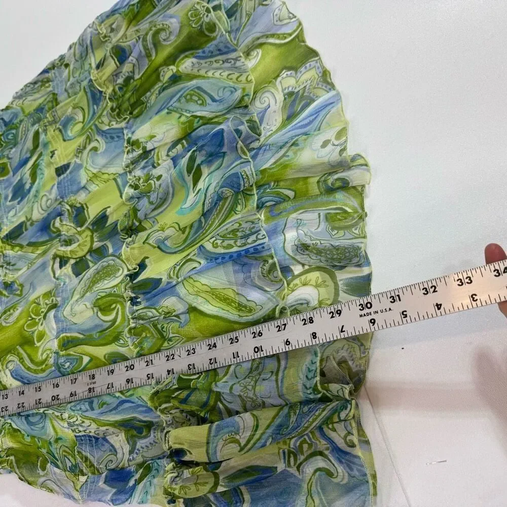 Allison Taylor Green and Blue Paisley A-Line Skirt
